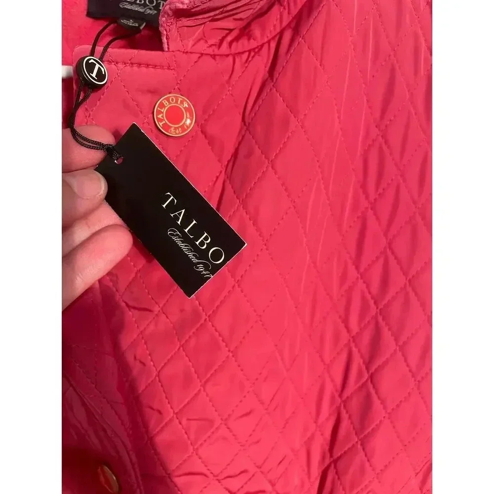 Talbots Pink Quilted Button Front‎ Vest with Corduroy Collar